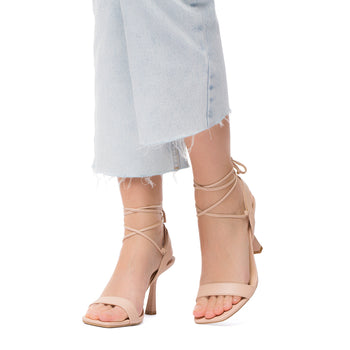 Sandali alla schiava color nude da donna con tacco 8 cm e laccetti alla caviglia Swish Jeans, Donna, SKU w042000880, Immagine 0